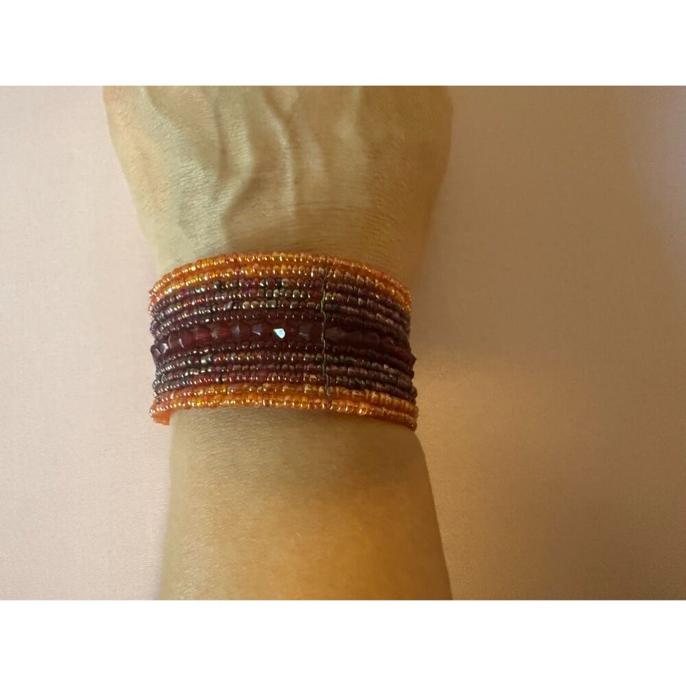 Multi-strand glass beaded wrap bracelet red orange